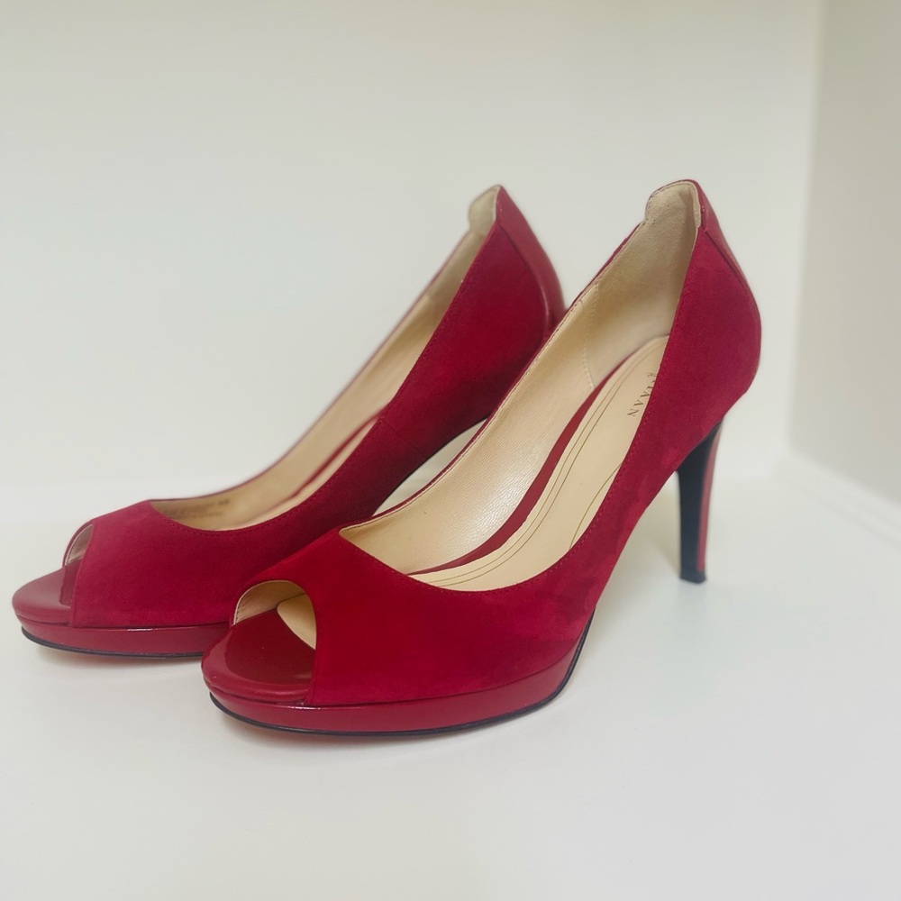 Cole Haan, Red Suede, Open Toe Heels, Nike Air Size 8 - Picture 4 of 7